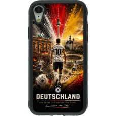 Coque iPhone XR - Silicone rigide noir Football Allemagne splash 2026