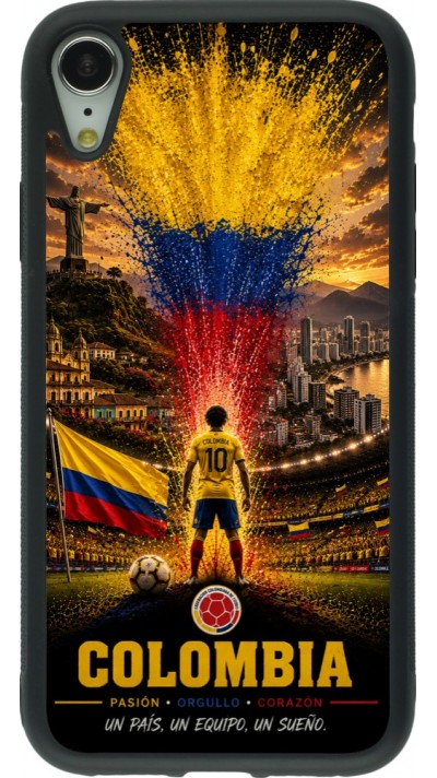 Coque iPhone XR - Silicone rigide noir Football Colombie splash 2026