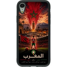 Coque iPhone XR - Silicone rigide noir Football Maroc splash 2026