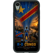 Coque iPhone XR - Silicone rigide noir Football République démocratique du Congo splash 2026