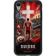Coque iPhone XR - Silicone rigide noir Football Suisse splash 2026
