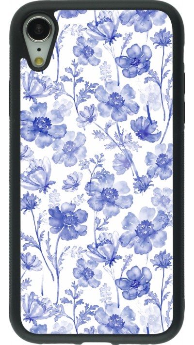Coque iPhone XR - Silicone rigide noir Spring 23 watercolor blue flowers