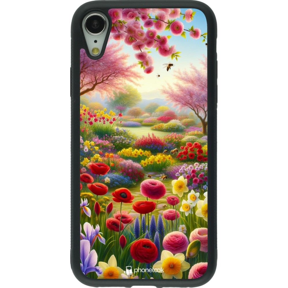 Coque iPhone XR - Silicone rigide noir Spring 25 Bouquet printemps