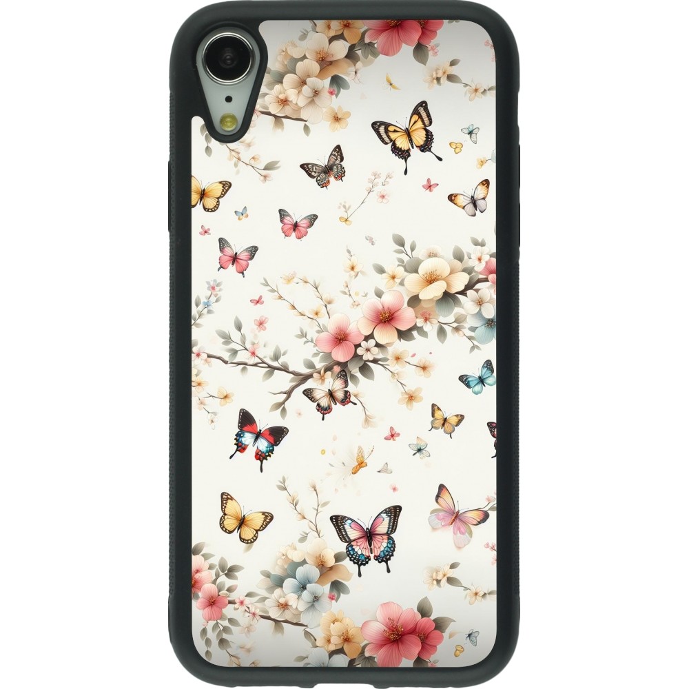 Coque iPhone XR - Silicone rigide noir Spring 25 Papillons Légers
