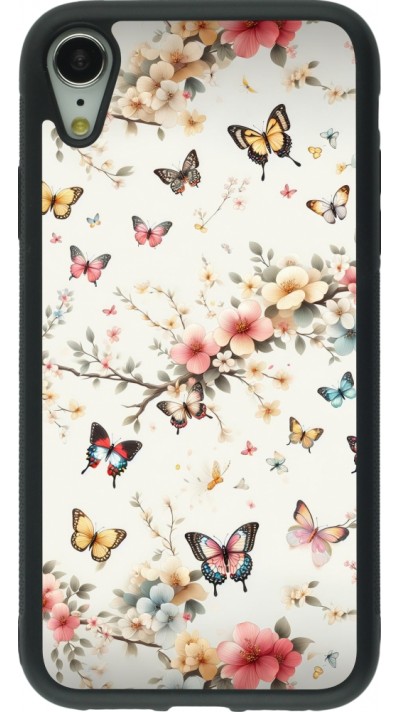 Coque iPhone XR - Silicone rigide noir Spring 25 Papillons Légers