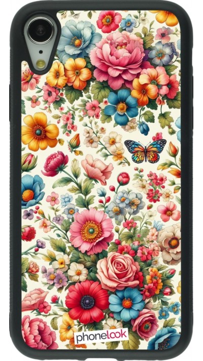 Coque iPhone XR - Silicone rigide noir Spring 25 printemps fleuri