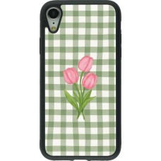 Coque iPhone XR - Silicone rigide noir Green vichy tulips 2026