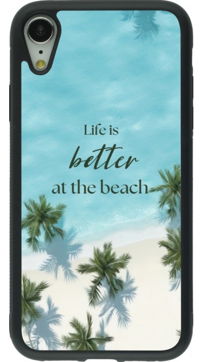 Coque iPhone XR - Silicone rigide noir Summer 2025 Life is better at the beach
