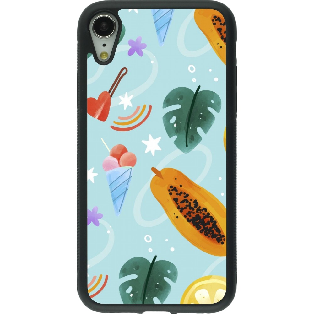 iPhone XR Case Hülle - Silikon schwarz Summer 2025 Pattern papaya