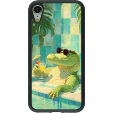 Coque iPhone XR - Silicone rigide noir Crocodile in the swimming pool Summer 2026