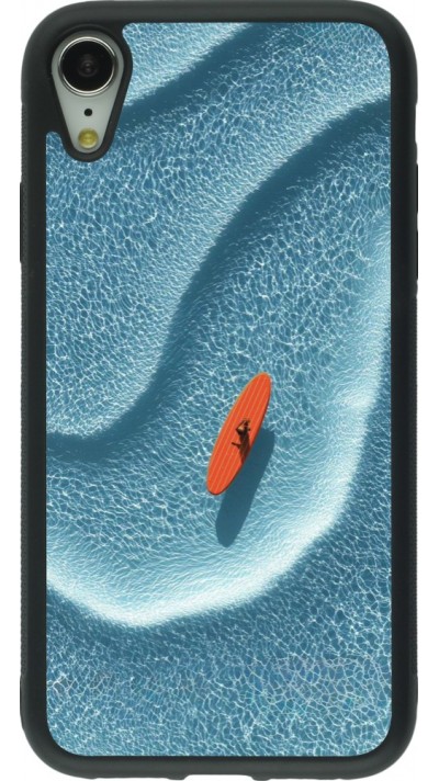 Coque iPhone XR - Silicone rigide noir Orange surf Summer 2026