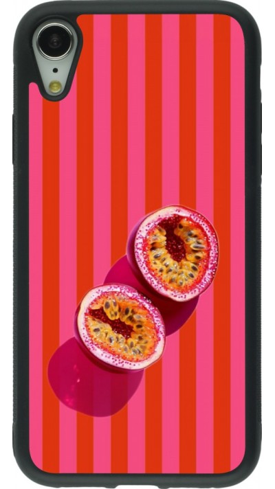 Coque iPhone XR - Silicone rigide noir Passion fruit Summer 2026