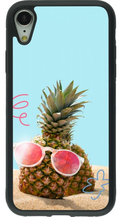 Coque iPhone XR - Silicone rigide noir Pineapple with glasses Summer 2026