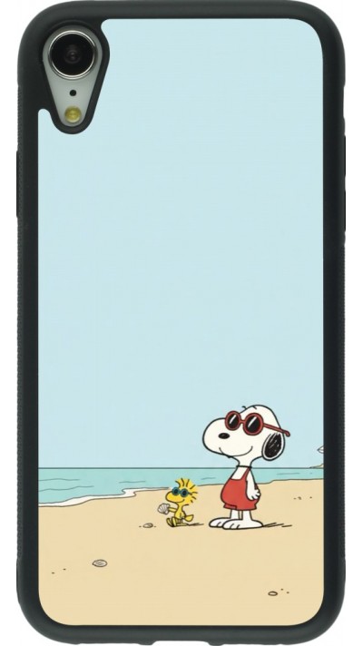 Coque iPhone XR - Silicone rigide noir Snoopy on the beach Summer 2026