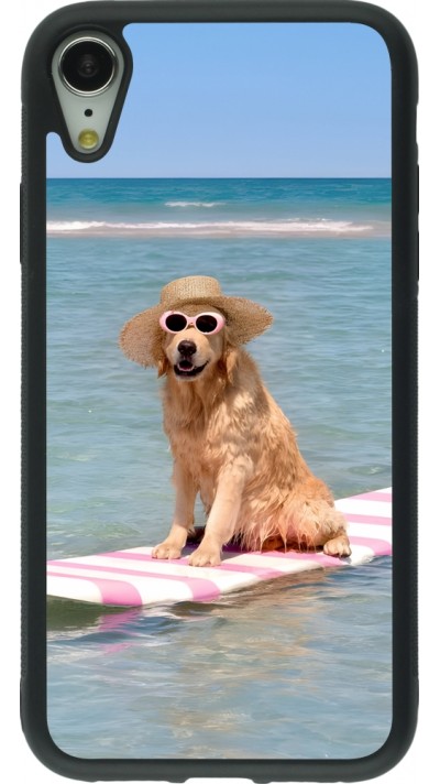 Coque iPhone XR - Silicone rigide noir Summer Dog on Paddle