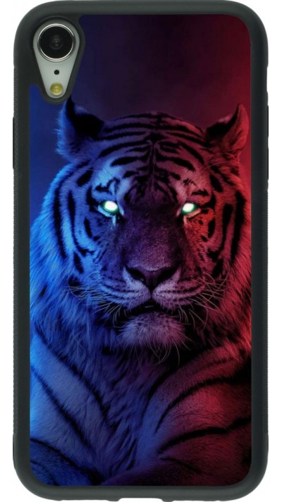 Coque iPhone XR - Silicone rigide noir Tiger Blue Red