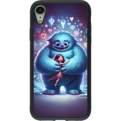 Coque iPhone XR - Silicone rigide noir Valentine 2024 Fluffy Love