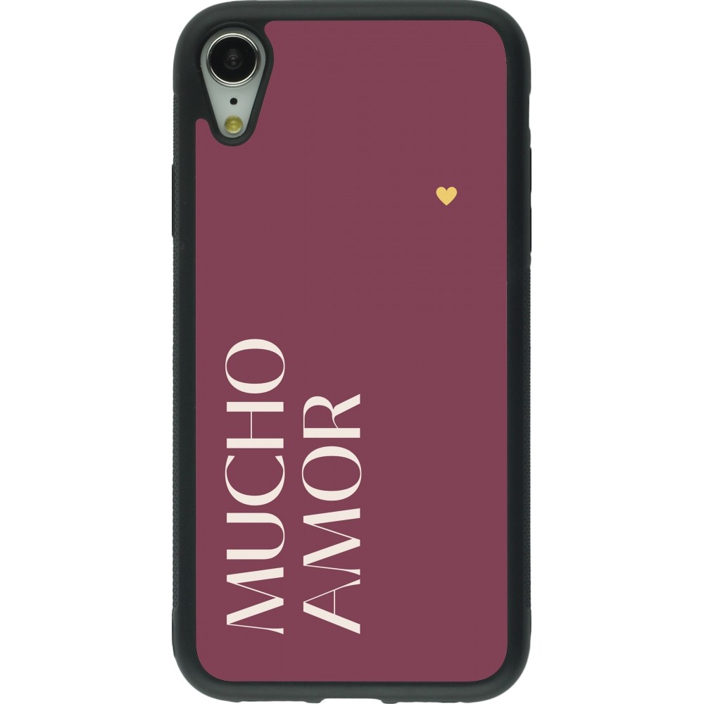 Coque iPhone XR - Silicone rigide noir Valentine 2024 mucho amor rosado