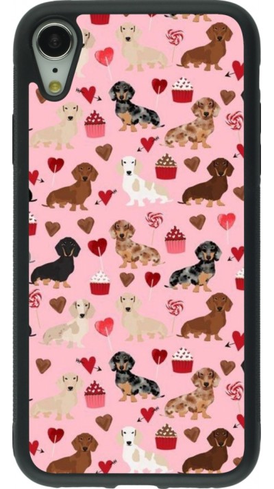 Coque iPhone XR - Silicone rigide noir Valentine 2024 puppy love