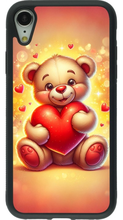 Coque iPhone XR - Silicone rigide noir Valentine 2024 Teddy love