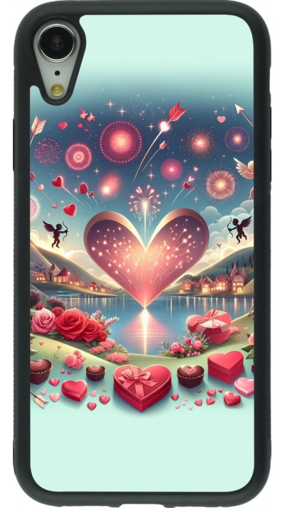 Coque iPhone XR - Silicone rigide noir Valentine 2025 Chic
