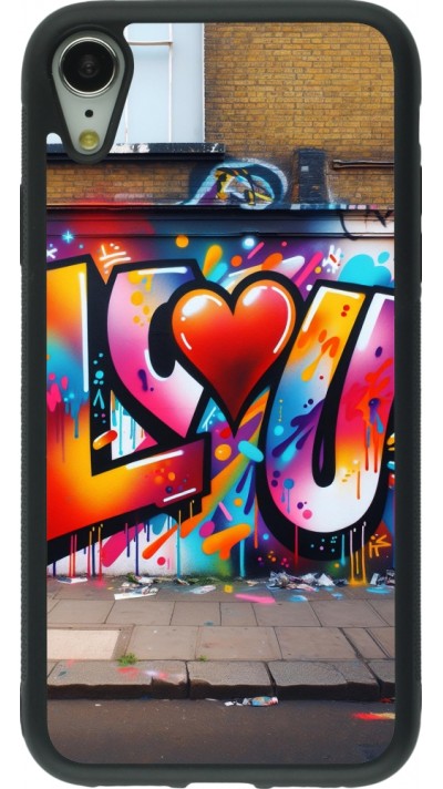 Coque iPhone XR - Silicone rigide noir Valentine 2025 Love U Tag