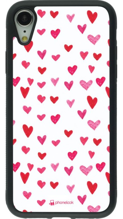 Coque iPhone XR - Silicone rigide noir Valentine 2022 Many pink hearts