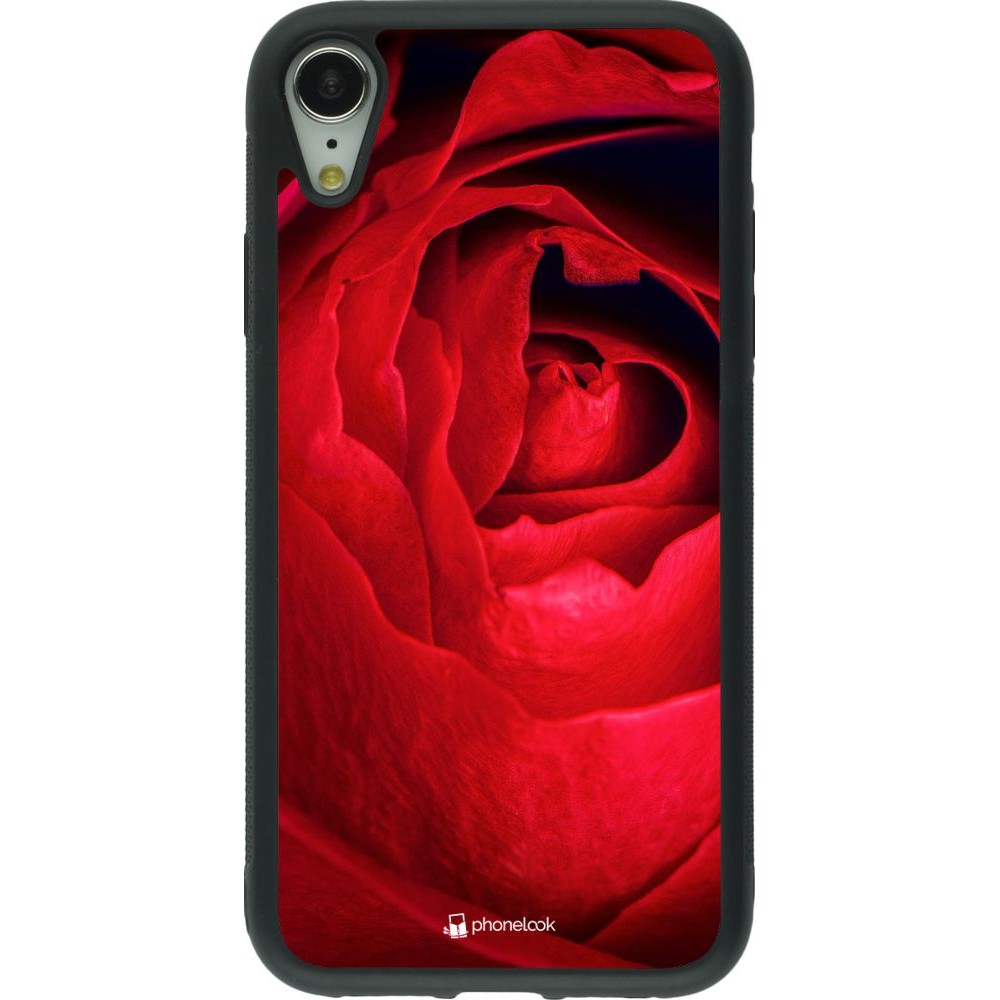 Coque iPhone XR - Silicone rigide noir Valentine 2022 Rose