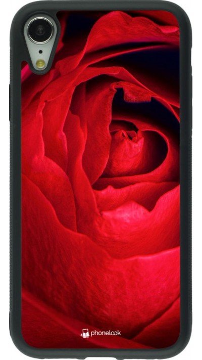 Coque iPhone XR - Silicone rigide noir Valentine 2022 Rose