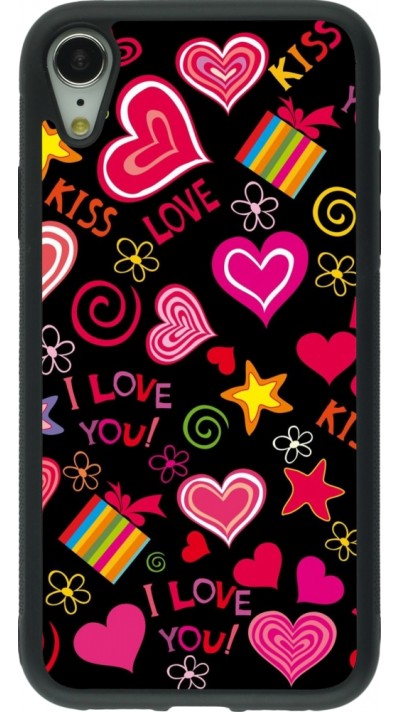 Coque iPhone XR - Silicone rigide noir Valentine 2023 love symbols
