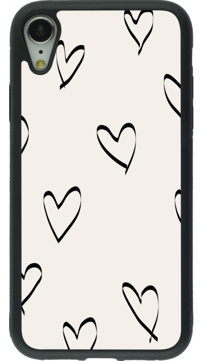 Coque iPhone XR - Silicone rigide noir Valentine 2023 minimalist hearts