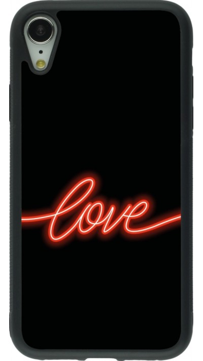 Coque iPhone XR - Silicone rigide noir Valentine 2023 neon love