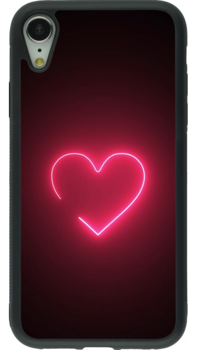 Coque iPhone XR - Silicone rigide noir Valentine 2023 single neon heart