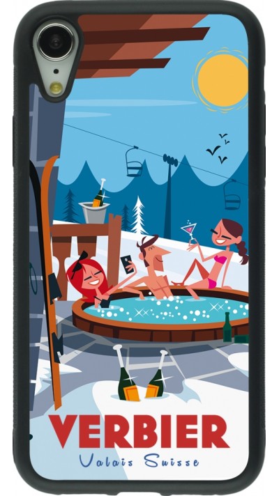Coque iPhone XR - Silicone rigide noir Verbier Mountain Jacuzzi
