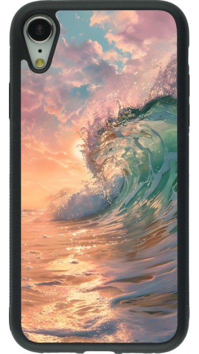 Coque iPhone XR - Silicone rigide noir Wave Sunset
