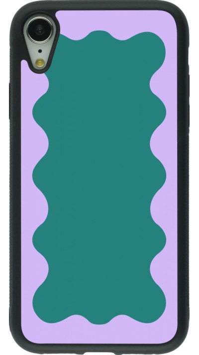 Coque iPhone XR - Silicone rigide noir Wavy Rectangle Green Purple
