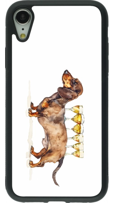 Coque iPhone XR - Silicone rigide noir Wine Teckel