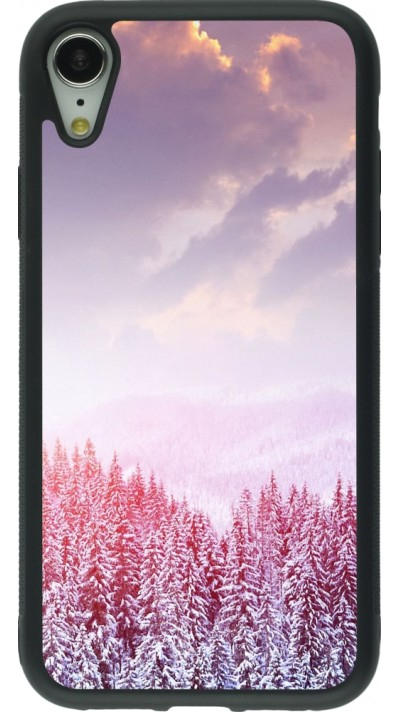 Coque iPhone XR - Silicone rigide noir Winter 22 Pink Forest