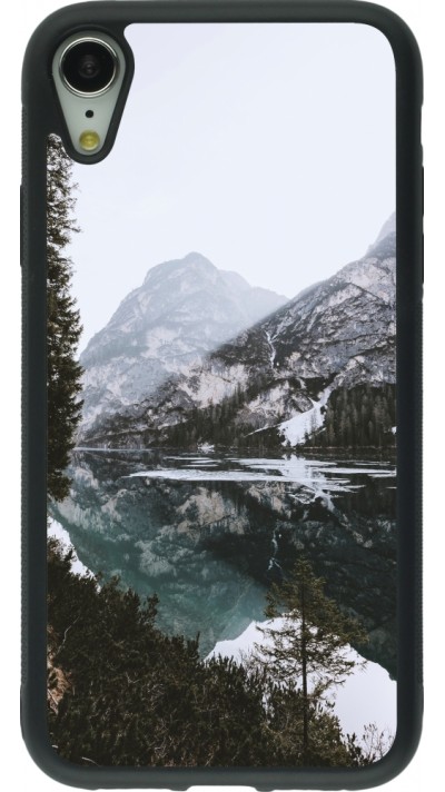 Coque iPhone XR - Silicone rigide noir Winter 22 snowy mountain and lake