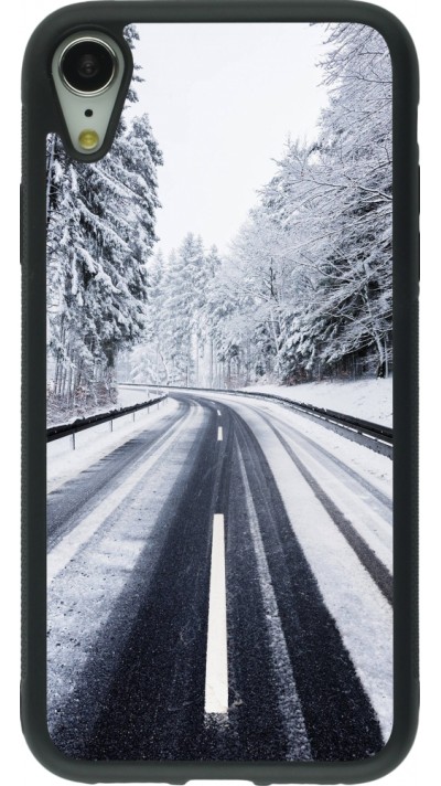 Coque iPhone XR - Silicone rigide noir Winter 22 Snowy Road