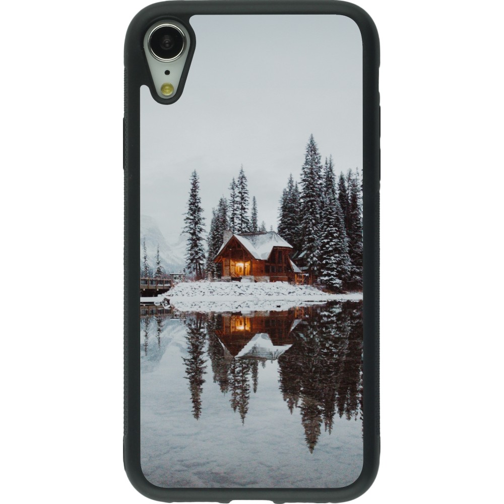 Coque iPhone XR - Silicone rigide noir Winter 25 Winter house forest afternoon
