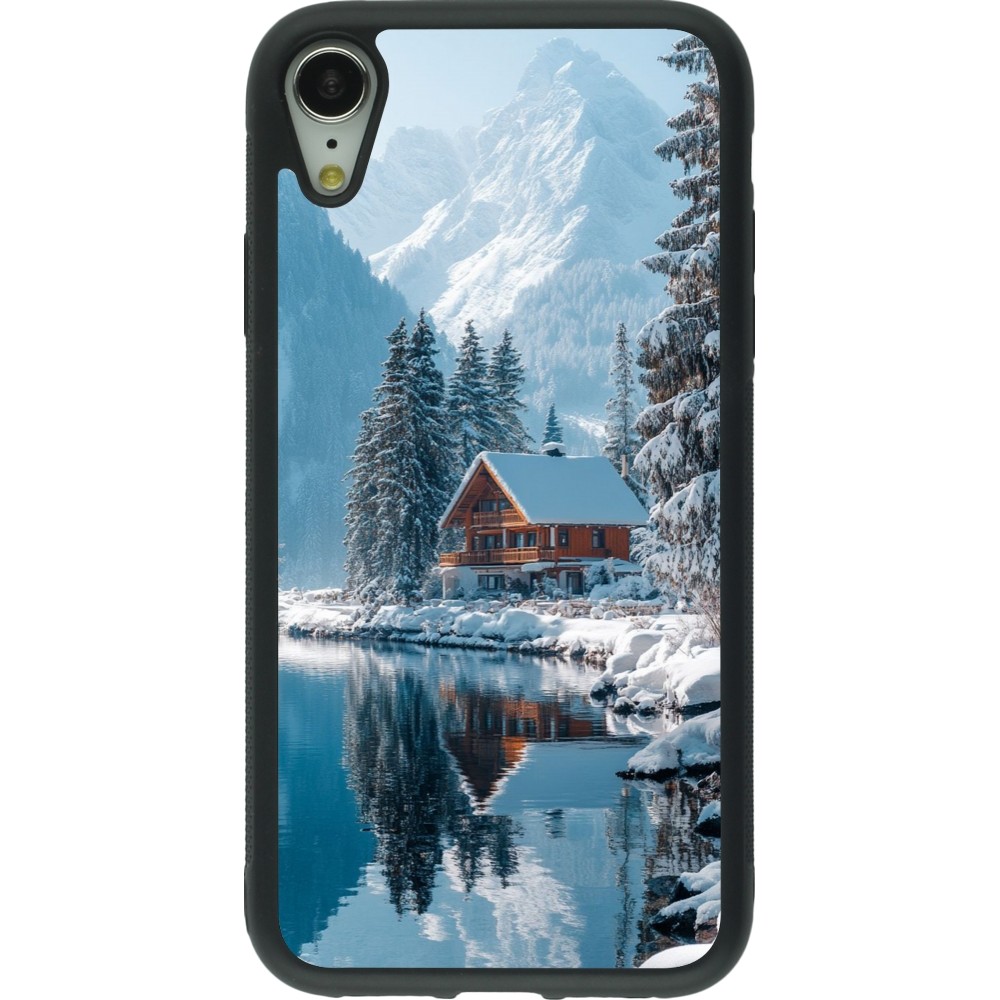 Coque iPhone XR - Silicone rigide noir Winter 25 Winter house forest day