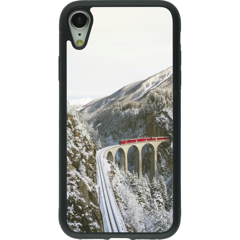 Coque iPhone XR - Silicone rigide noir Winter 25 Winter polar express