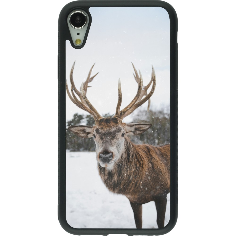 Coque iPhone XR - Silicone rigide noir Winter 25 Winter reindeer