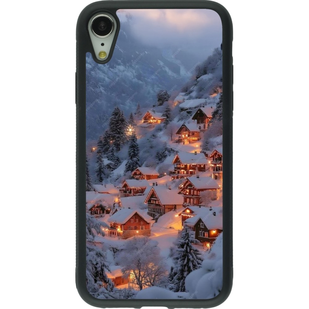 Coque iPhone XR - Silicone rigide noir Winter 25 Winter snowy village