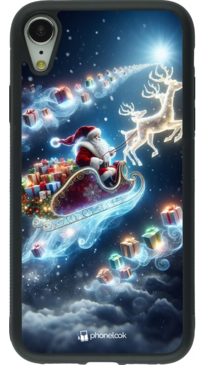 Coque iPhone XR - Silicone rigide noir Noël 2023 Père Noël enchanté