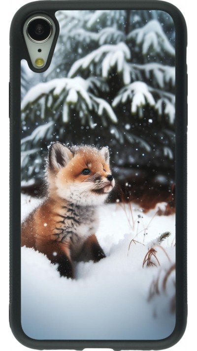 Coque iPhone XR - Silicone rigide noir Noël 2023 Renardeau sapin