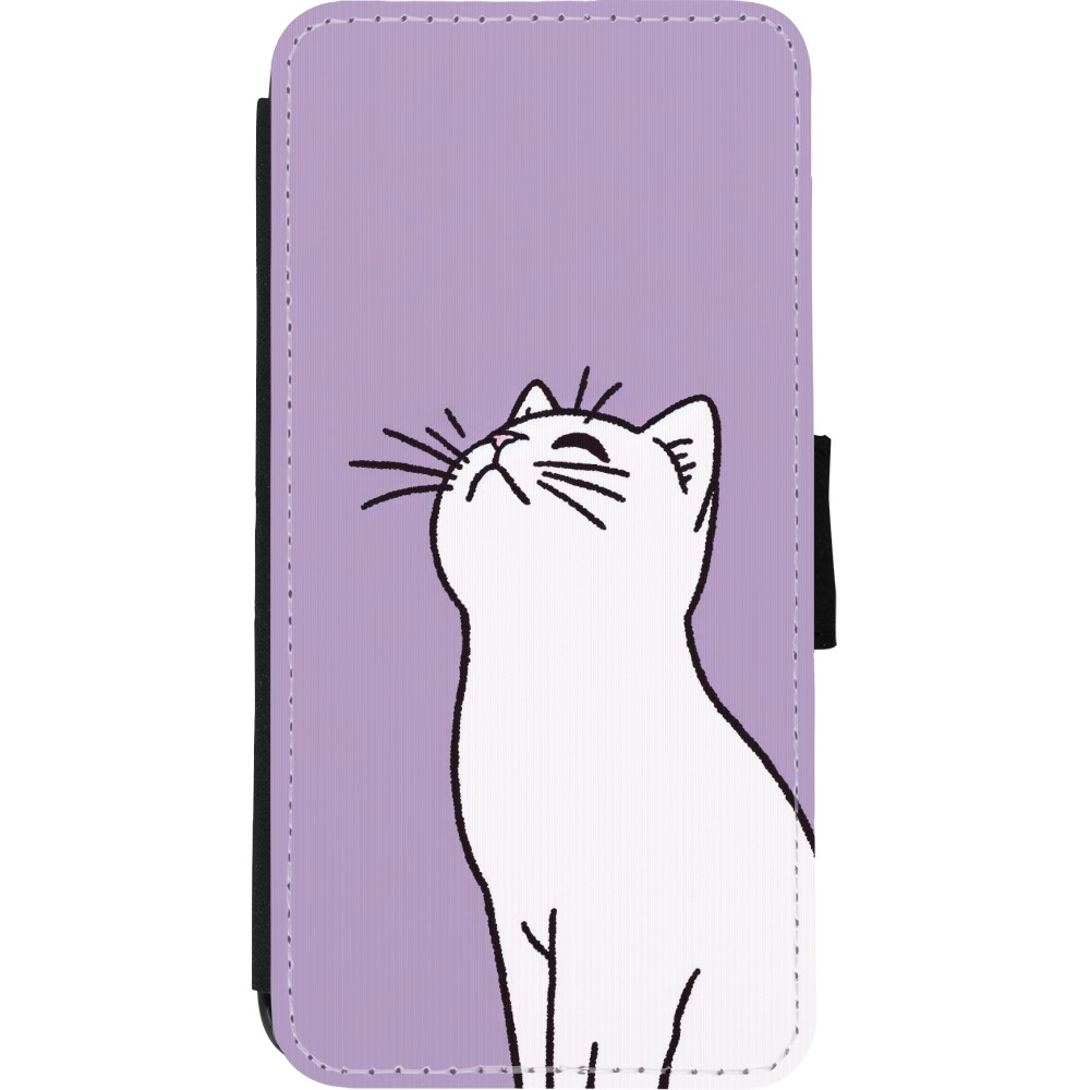 Coque iPhone XR - Wallet noir Chat sur fond violet