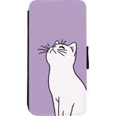 Coque iPhone XR - Wallet noir Chat sur fond violet