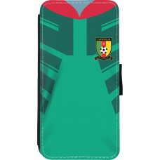 Coque iPhone XR - Wallet noir Maillot de football Cameroun 2022 personnalisable